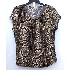 Worthington Blouse Women Plus Size 2X Brown Animal Print Scoop Neck Cap Sleeve